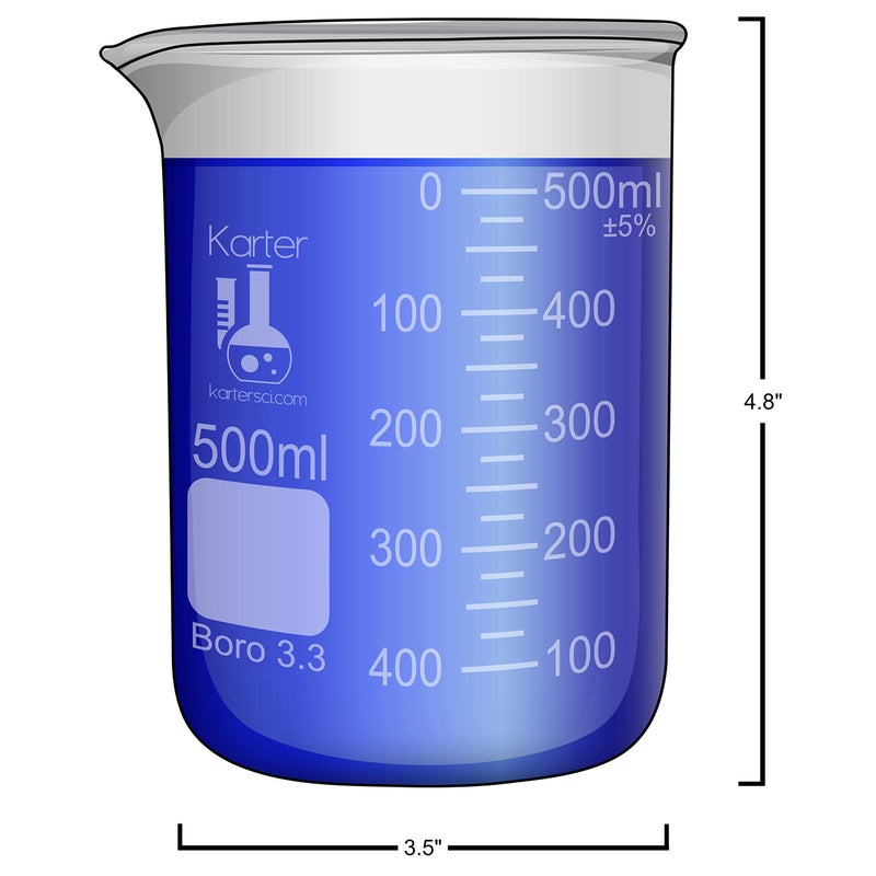 Karter Scientific 500ml Beaker, Low Form Griffin, Borosilicate 3.3 Glass, Double Scale, Graduated, Karter Scientific 213D26 (Single) - Image 3